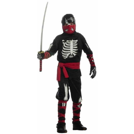 One Dead Ninja Warrior Skeleton Bones Fancy Dress Halloween Deluxe Child Costume