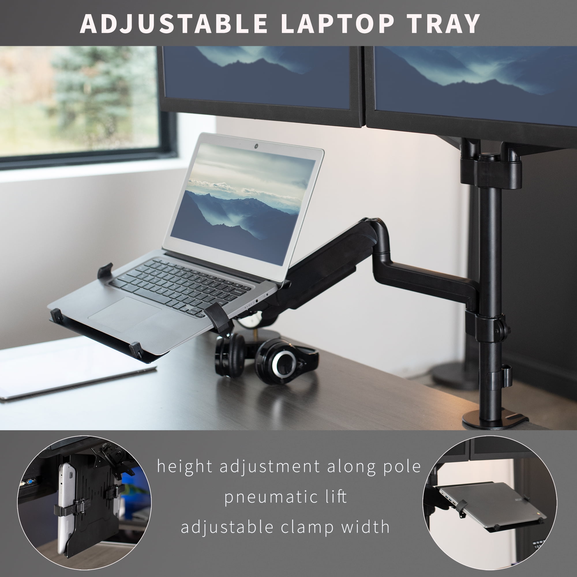VIVO Black Dual 17" to 32" Monitor and Laptop Pneumatic Arm Desk Mount