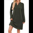 thumbnail image 1 of Vestido Informal de Larga con Bolsillos y Cuello en V para Mujer, Holgado, para Otoño e Invierno Verde XL, 1 of 9