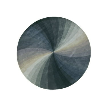 EORC Blue Hand-Tufted Wool Contemporary Swirl Rug, 4' Round