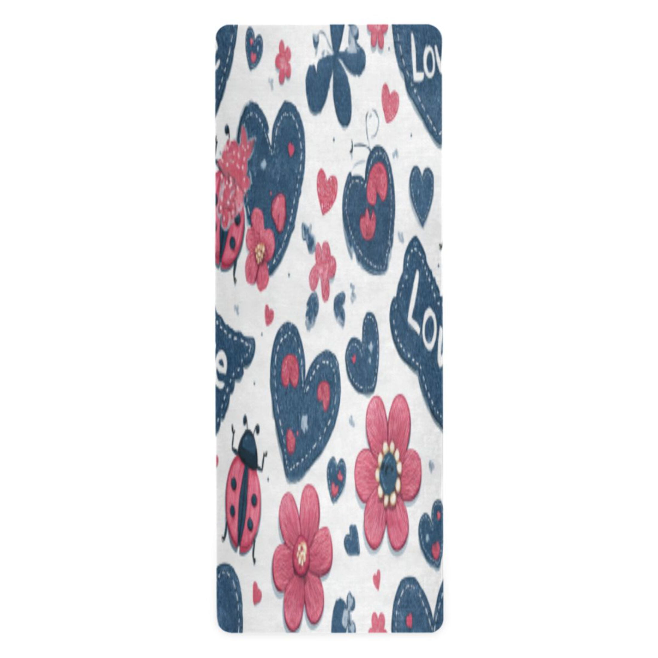 BZSMCE Yoga Mat Women Fitness Mat Denim Love Garden Pattern