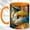 Orange, variant on Mosaic Cat Face Coffee Mug, Colorful Feline Mug, Ceramic 11 oz