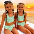 thumbnail image 5 of CCRFTGI Girls Swimsuits Size 6-7 Two Piece Sets Swimming Bathing Suits Beach Holiday Floral Print Girls Bikini Cute Summer Girls Clothes Swimsuits Swimwear Green 2-3 Years, 5 of 9