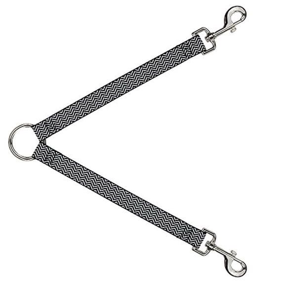 Buckle-Down Leash Splitter - Herringbone Jagged Black White - 1" Wide - 30" Length