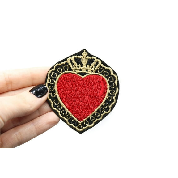 Heart and Crown Embroidered Iron On Patch