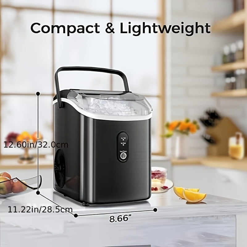 Countertop Ice Maker, 26 Lbs/24H Bullet Ice or 35 Lbs/24H Nugget Ice, Soft Chewable Pebble Ice, Portable Stainless Steel Silver Ice Machine