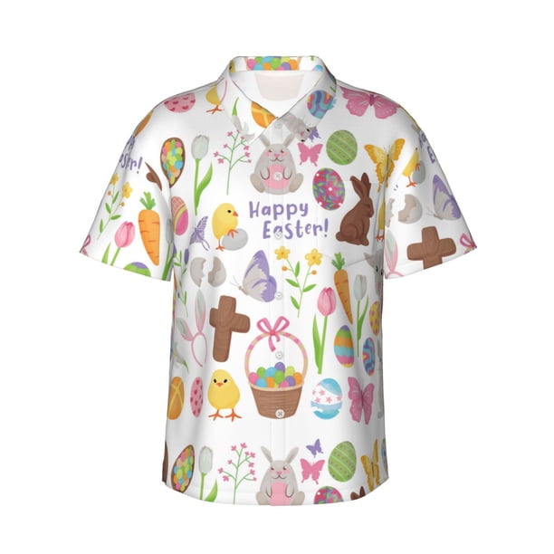 Balery Happy Easter1 Camisas hawaianas de manga corta para hombre, camisas playeras de corte holgado, camisas de vacaciones con botones,Medium
