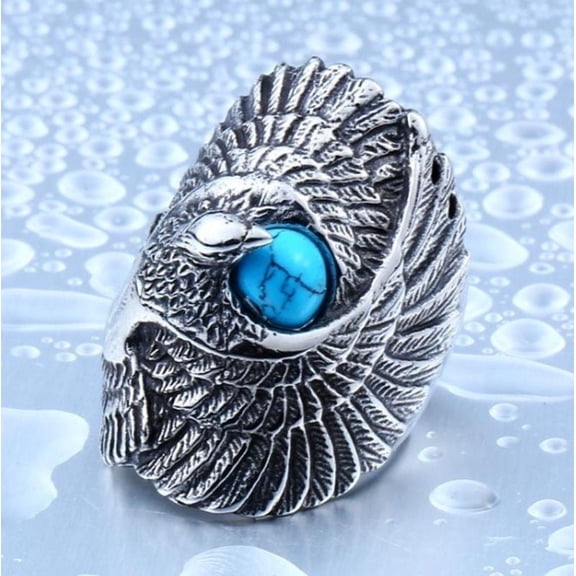 Vintage Turquoise Eagle Ring Alloy Fashion Statement Ring European Design American Design Statement Ring for Men Statement Ring for Women Sizes 7 to 14