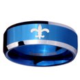 thumbnail image 2 of Tungsten Fleur De Lis 8mm Glossy Blue Two Tone Polished Beveled Edges Men Ring, 2 of 2