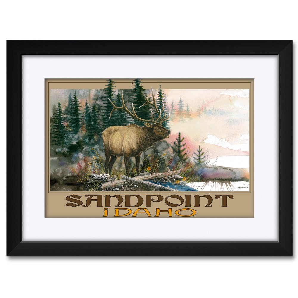 Sandpoint Idaho Elk Framed & Matted Art Print by Dave Bartholet. Print