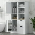 thumbnail image 2 of EUROCO 62'' Tall Bathroom Storage Cabinet, MDF Board Floor Storage Cabinet with 2 Doors, 2 Drawers and Adjustable & Door shelves, Freestanding Cabinet for Bathroom, Living Room, Home Office, White, 2 of 8