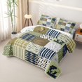 thumbnail image 3 of jejeloiu Rustic Fishing Quilt Bed Spread Queen,Cabin Plaid Pattern Queen Coverlet Set For Boys,Green Navy,3-Piece, 3 of 7
