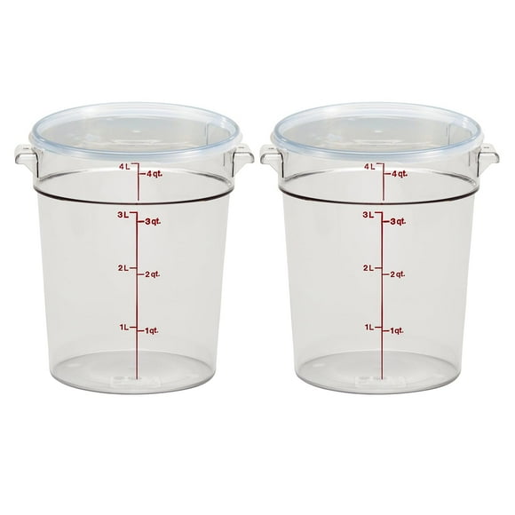 Cambro Food Storage Container with Lid (2 Pack) - Round Series - 4 QT (Quart) - Commercial Grade for Food Prep (Clear)