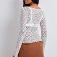 thumbnail image 6 of Women Y2K Lace Floral Crop Top Long Sleeve Sheer Mesh See Through T Shirts Slim Fit Going Out Tees Tops Streetwear, 6 of 7
