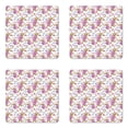 thumbnail image 1 of Floral Coaster Set of 4, Vintage Pastel Spring Scene with Hydrangea Blooms Garden Therapy Showy Birds Image, Square Hardboard Gloss Coasters, Standard Size, Multicolor, by Ambesonne, 1 of 2