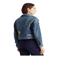 thumbnail image 2 of RALPH LAUREN Womens Blue Pocketed Distressed Patchwork Boxy Button Up Denim Jacket M, 2 of 3