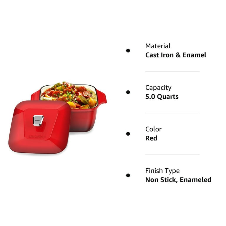 imarku  5-Quart Enameled Cast Iron Dutch Oven Pot with Lid Nonstick Enamel  Coating Easy to Clean - Red 