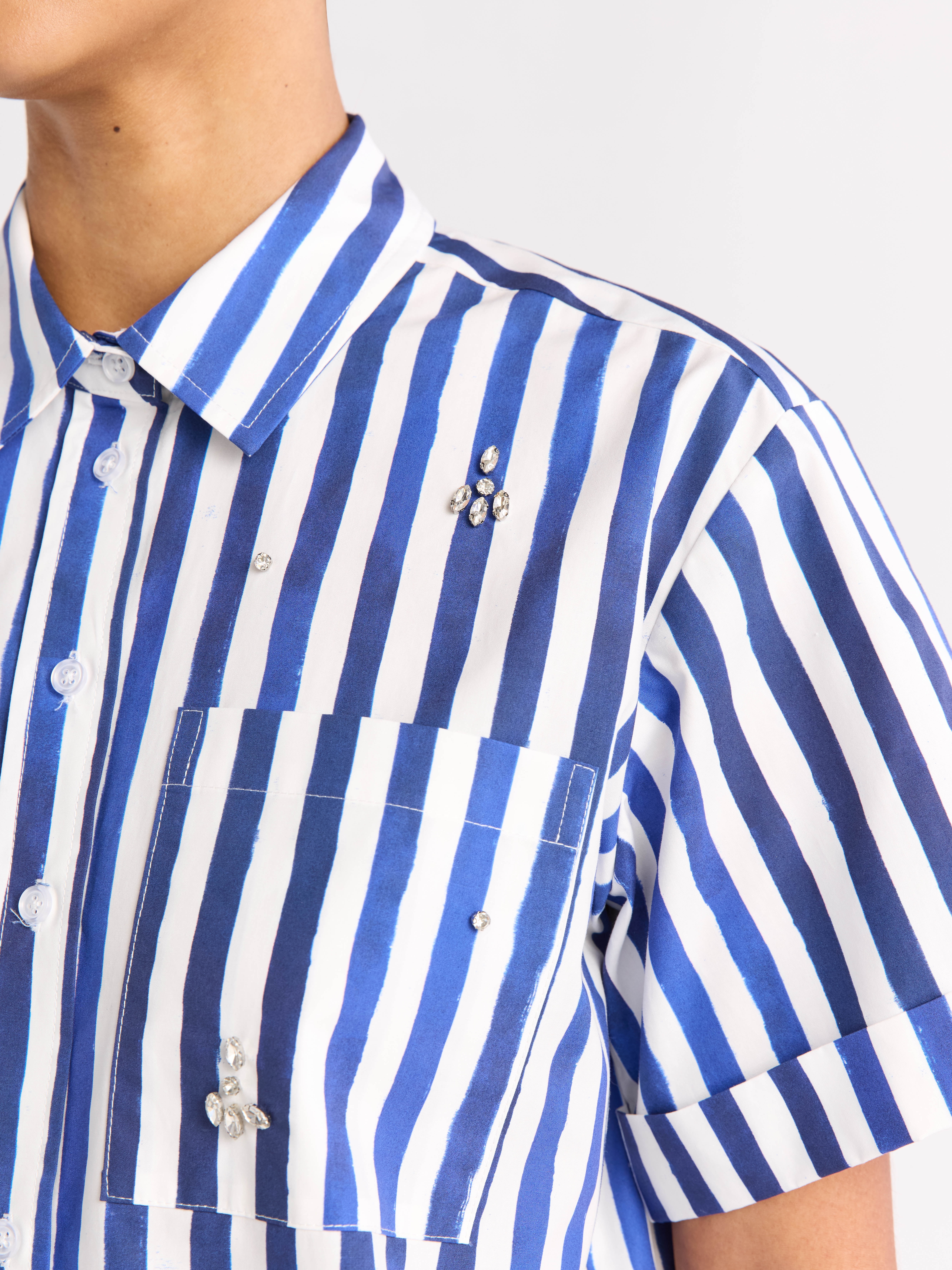 Free Assembly Women's Embellished Cotton Button Up Shirt, Sizes XS-XXL