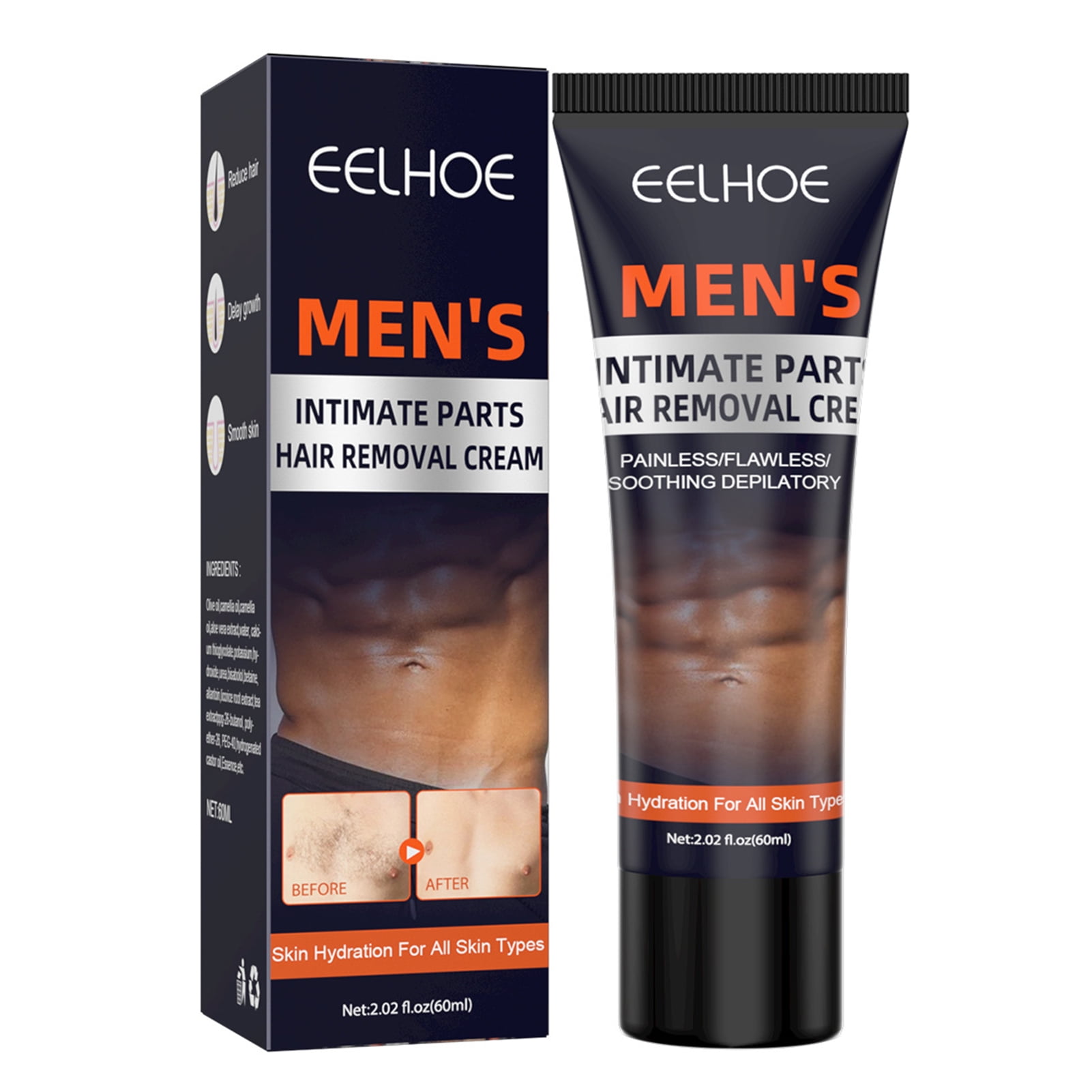 EELHOE 60ml Men's Intimate Parts Hair Removal Cream Smooth Skin  Mild Skin Hydration for All Skin Types