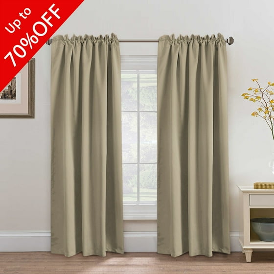 Premium Blackout Curtains 2 Panels, Thermal Insulated Back Tab / Rod