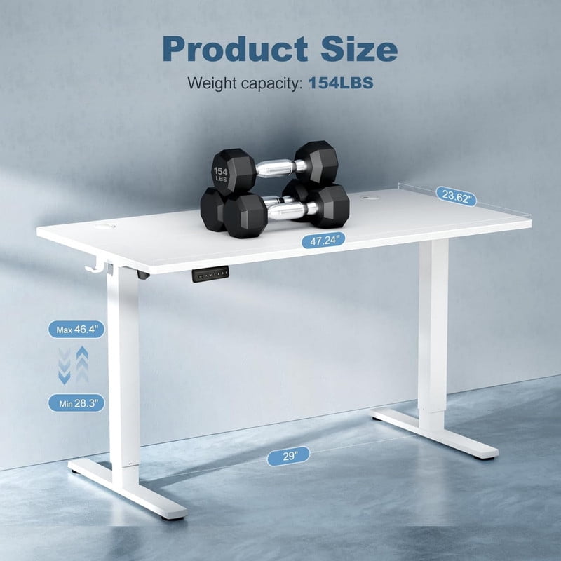 Kelno 48 Inch Electric Standing Desk Adjustable Height Ergonomic Sit Stand Computer Desk with Memory Preset,White