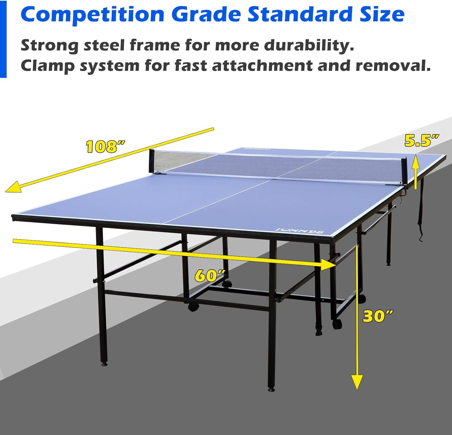 HooKung 9ft Foldable Ping Pong Table, Profession Portable Table Tennis Table Set with 2 Paddles and 3 Balls for Indoor Outdoor Games