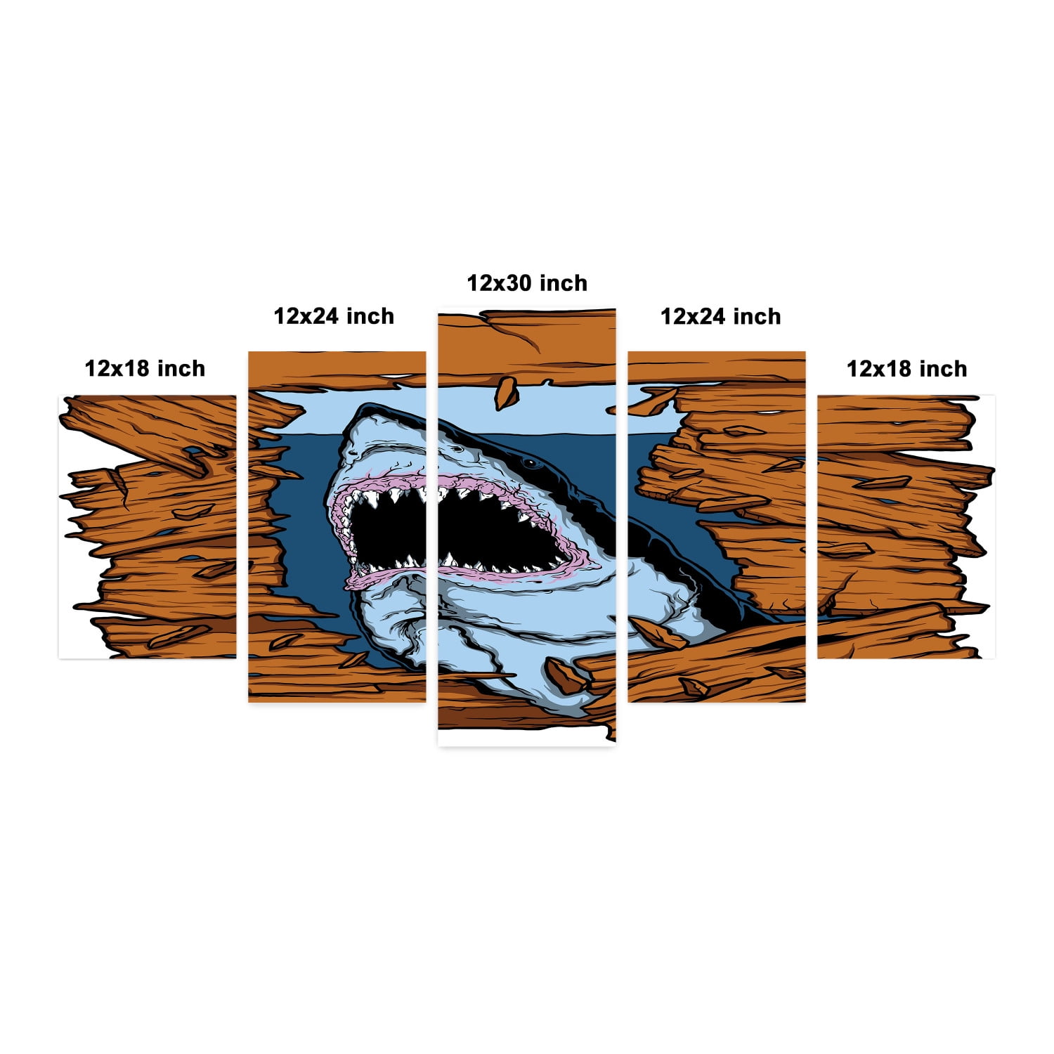 Gewend aan Geplooid loterij Shark 5 Panels Acrylic Glass Wall Art, Wild Fish Breaking Wooden Plank  Danger Sign Killer Creature Fun Illustration, Accent for Living Room,  Bedroom, Dorm, 60" x 30", Ginger Dark Blue, by Ambesonne -