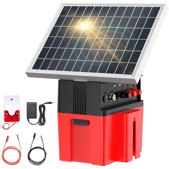 Solar-Powered Electric Fence Charger with Alarm,1.2 Joule Output, Up to 20 Miles Coverage,12000mAh Battery &10W Solar Panel Energizer for Livestock & Predator Deterrence