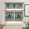 thumbnail image 2 of Western Texas Star Kitchen Curtains and Valances Set, Retro Turquoise Wooden Rustic Farmhouse Rod Pocket Window Valance Window Curtain Panels for Living Room Bedroom Laundry, 27.5x36in, 3 Pieces, 2 of 7