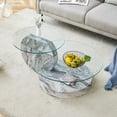 thumbnail image 6 of LUFTUT 42" Glass Coffee Table, Round Coffee Table, 2-Tier Tempered Glass Tabletop with Grey Faux Marble Base, Storage Shelves, Modern Center Table for Living Room, 6 of 8