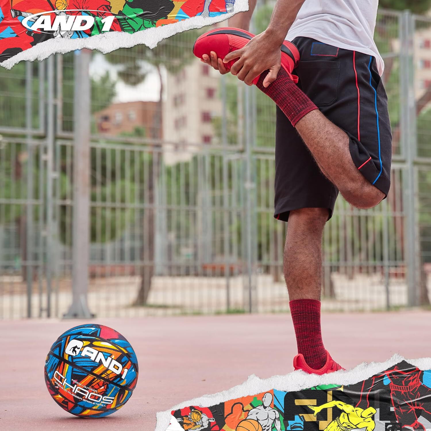 AND1 Chaos Basketball: Size 7 (29.5") Rubber, Deep Channel, Made for Indoor Outdoor Basketball Games, Pump Included