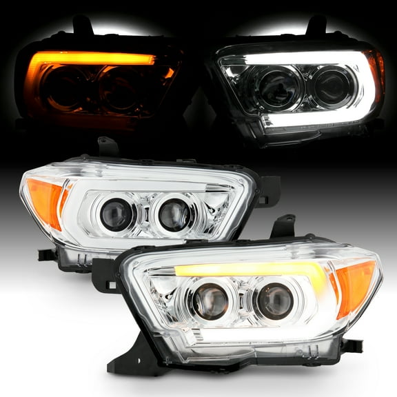 AKKON - Fits 2016-2022 Toyota Tacoma TRD Models LED DRL [C-Tube] Projector Chrome Headlights Pair w/ Sequential Turn Signal