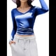 thumbnail image 2 of Camiseta Básica Ajustada de Punto Acanalado con Cuello en V y Larga para Mujer Azul S, 2 of 7