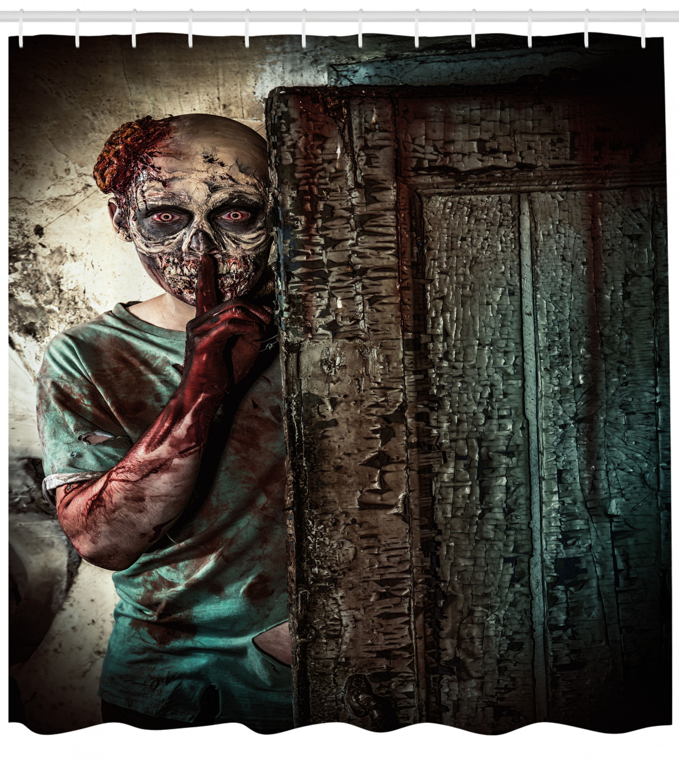 Zombie Shower Curtain The Monster Behind The Door Looking With