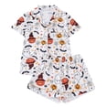 thumbnail image 2 of Womens Outfits Loose Fit Halloween Graphic Print Lapel Short Sleeve Pocketed Top And Shorts 2 Piece Homewear Women's Clothing Sets White L, 2 of 7