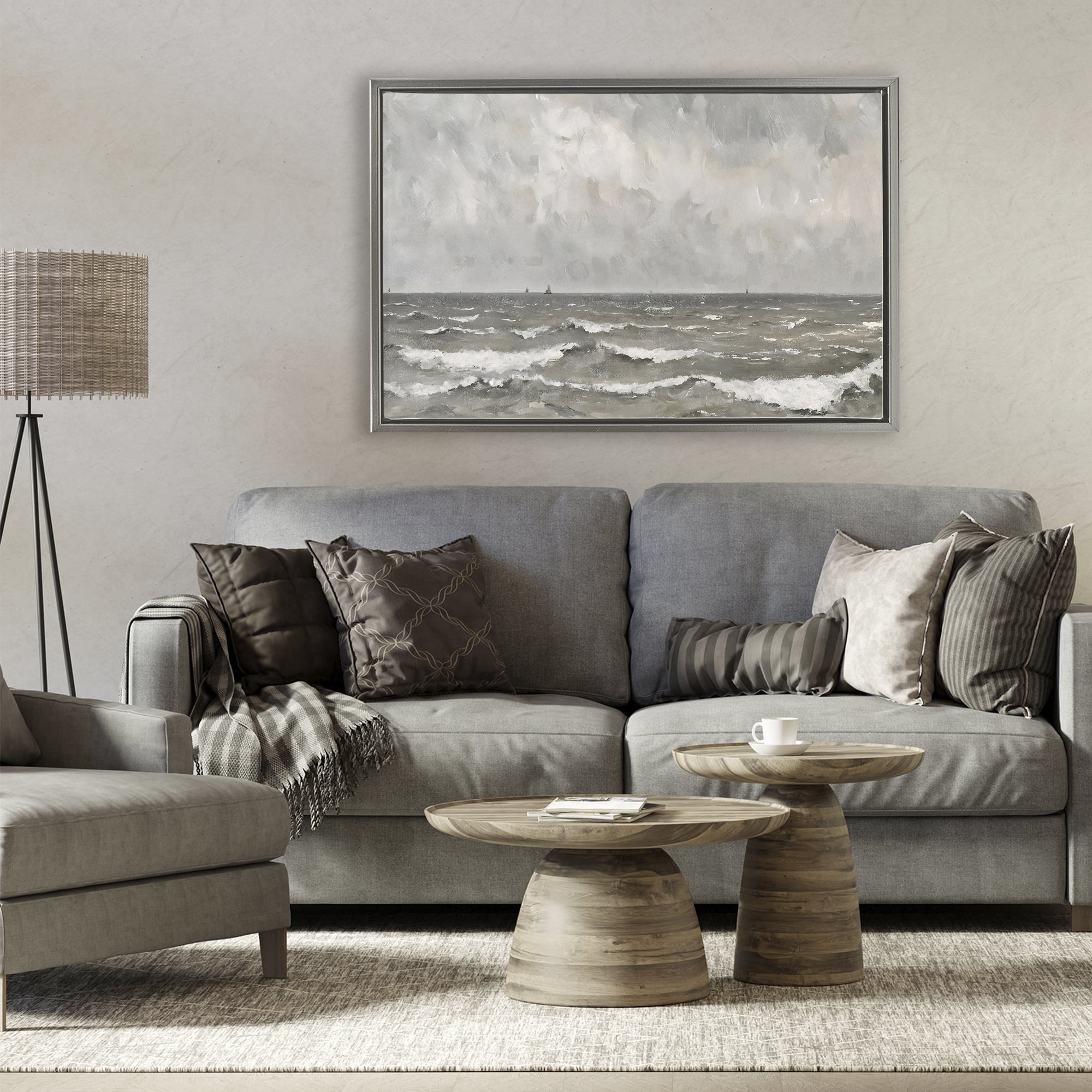 Stupell Industries Stormy Ripples at Sea Gray Framed Floater Canvas Wall Art, design by Jacky Ngan