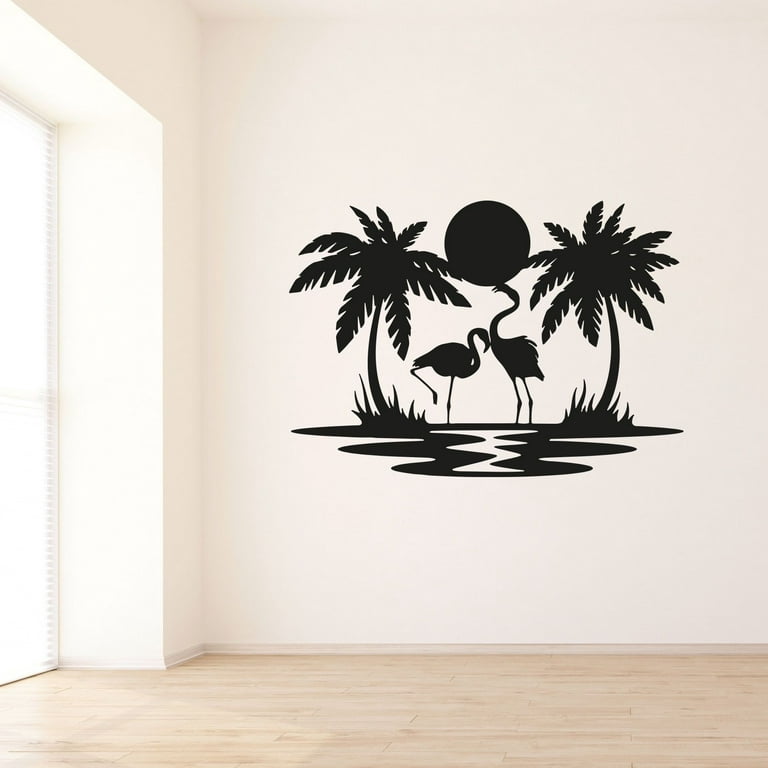 Cute-Beach, Palm Trees. Wall Sticker.