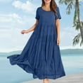 thumbnail image 2 of Dresses, 2025 Summer Elegant Casual Beach Maxi Dress Short Sleeve For Wedding Guest Easter Church Boho Vacation Cocktail Party Mother'S Day Loose Fit 4Th Of Dress Shirts (XXL, Blue) ZMTing, 2 of 3