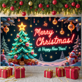 thumbnail image 5 of Neon Light Christmas Banner Christmas Tree Merry Christmas Display Colorful Ornaments Snowflake Pattern Xmas Backdrop for Christmas Party New Year Celebration Holiday Gathering, 5 of 9