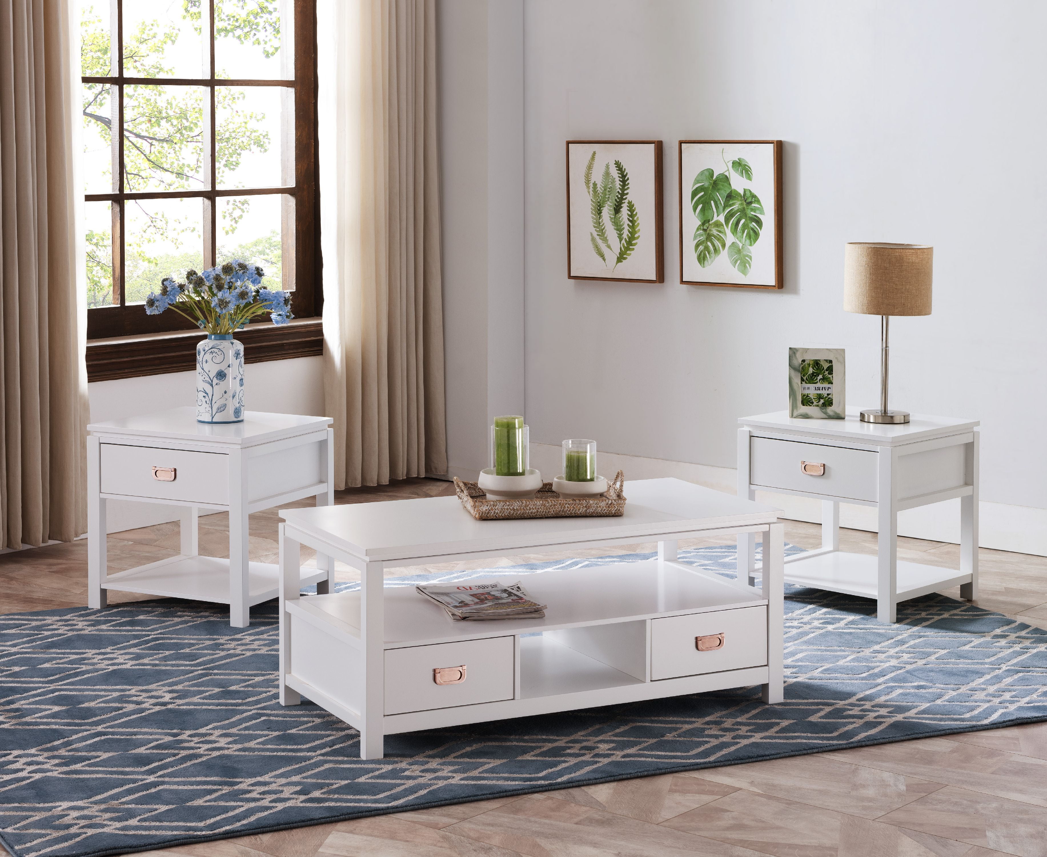 White Coffee Table With Storage Drawers / Northport White Coffee Table