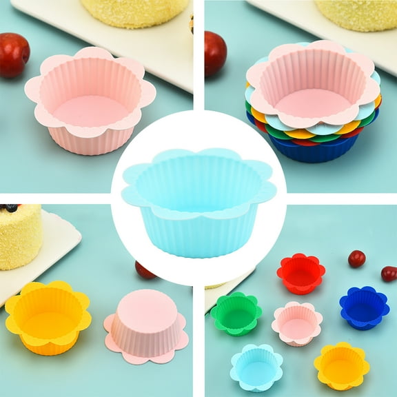 Ludlz 10Pcs Muffin Cups Food Grade Creative Shape Non-stick Flexible Oil-proof Decorative Silicone Greaseproof Baking Cups Cupcake Liners Kitchen Supplies