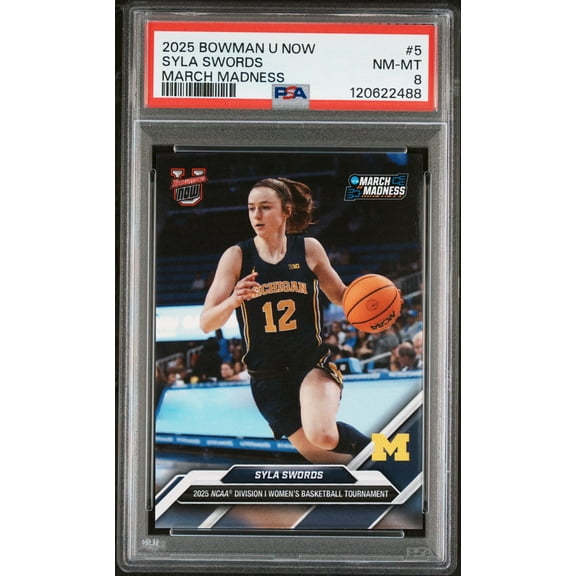 Graded 2025 Topps Bowman U Now Syla Swords #5 March Madness Rookie RC Basketball Card PSA 8 Near Mint