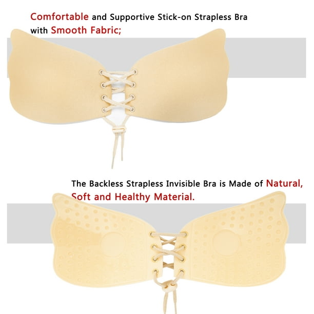 LELINTA Beige Adhesive Backless Strapless Sticky Bra with  Drawstring-Upgrade Style 