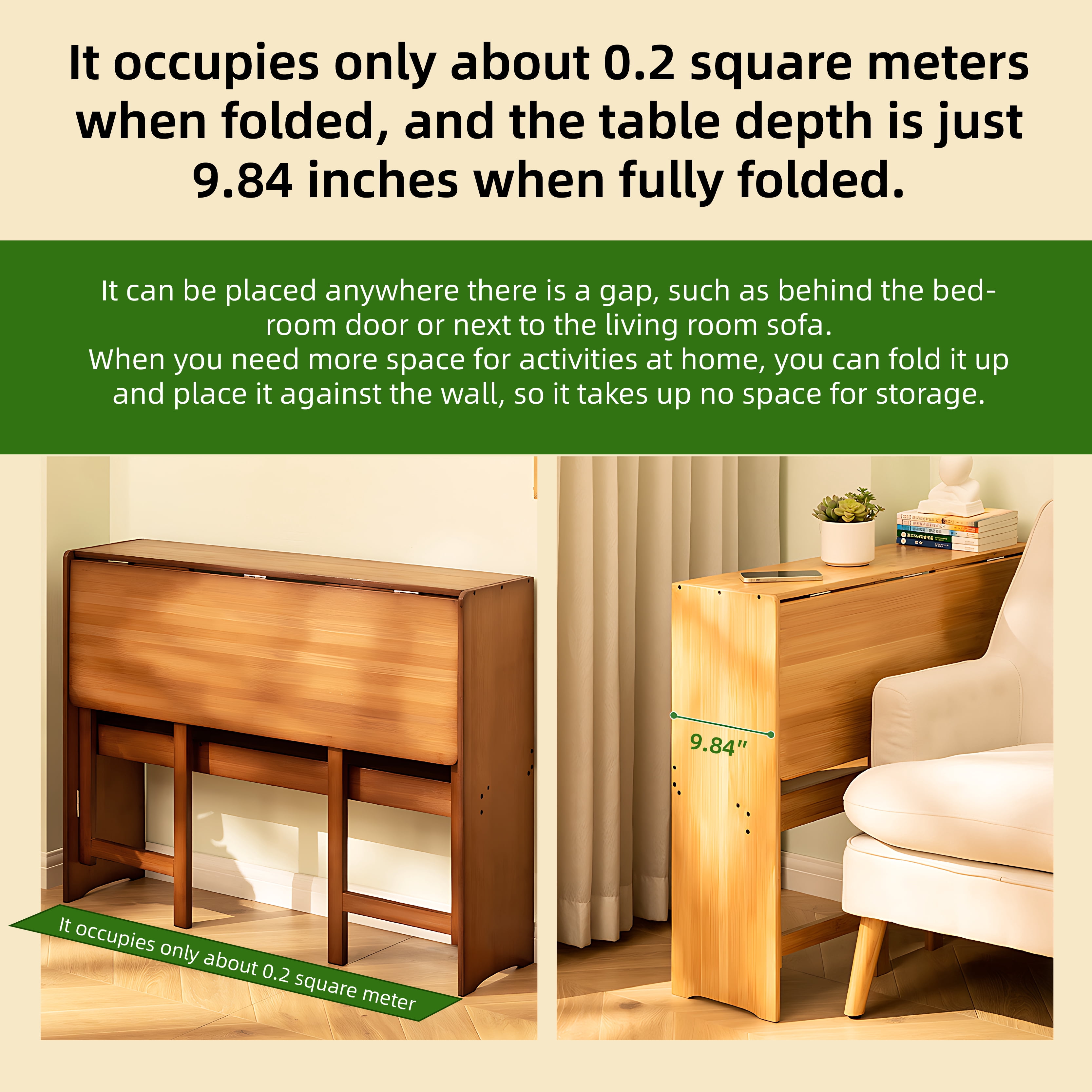 Bamboo Folding Desk, Space-Saving Foldable Computer Study Table with Storage Shelves for Bedroom Home Office Dorm Apartment