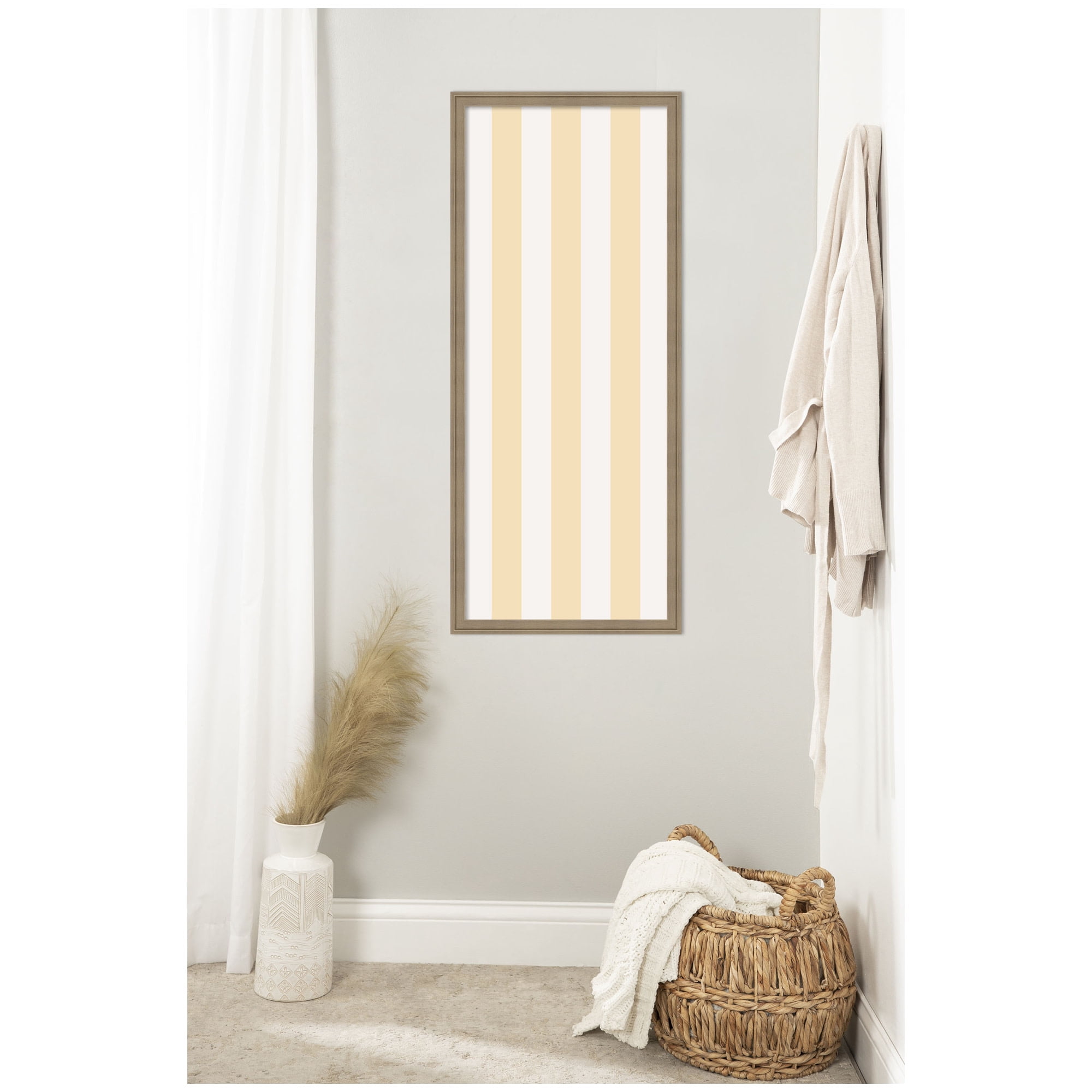 Kate and Laurel Framed Fabric Pinboard 18 x 42,  Printed Linen Classic Bulletin Board for Use as a Vision Board or Wall Organization, Florence Light Brown Frame