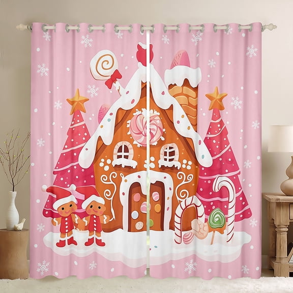 Castle Fairy Gingerbread Man Curtains Pack of 2 (42x84 Each),Christmas Gifts Curtains Blackout,Happy New Year Bedroom Curtains,Luxury Child Bedroom Decor
