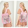 thumbnail image 6 of SANMADROLA Clear Backpack Heavy Duty Transparent Bookbag Teen Girlish Cute Bag Large Capacity See Through Backpacks Stadium Approved Daypack for Middle School College Sport/Travel, Pink Butterfly, 6 of 8