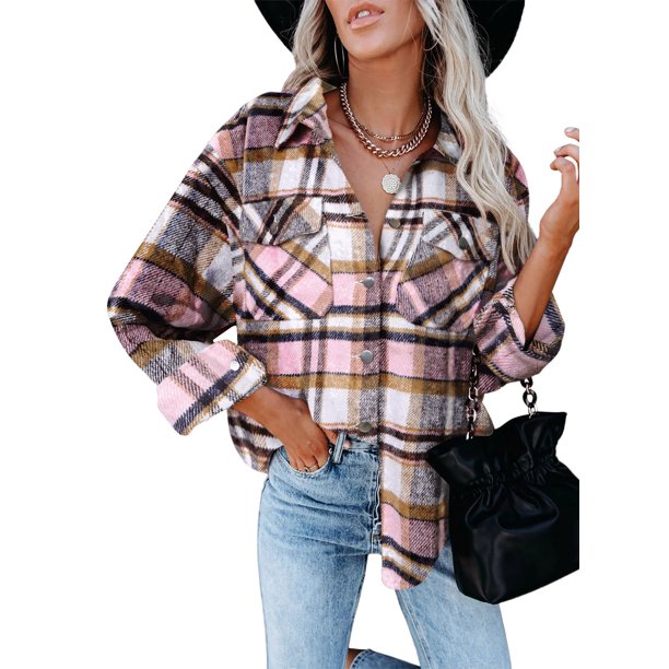 2023 Otoño e Invierno camisa nueva de lana para mujer chaqueta a cuadros de manga larga