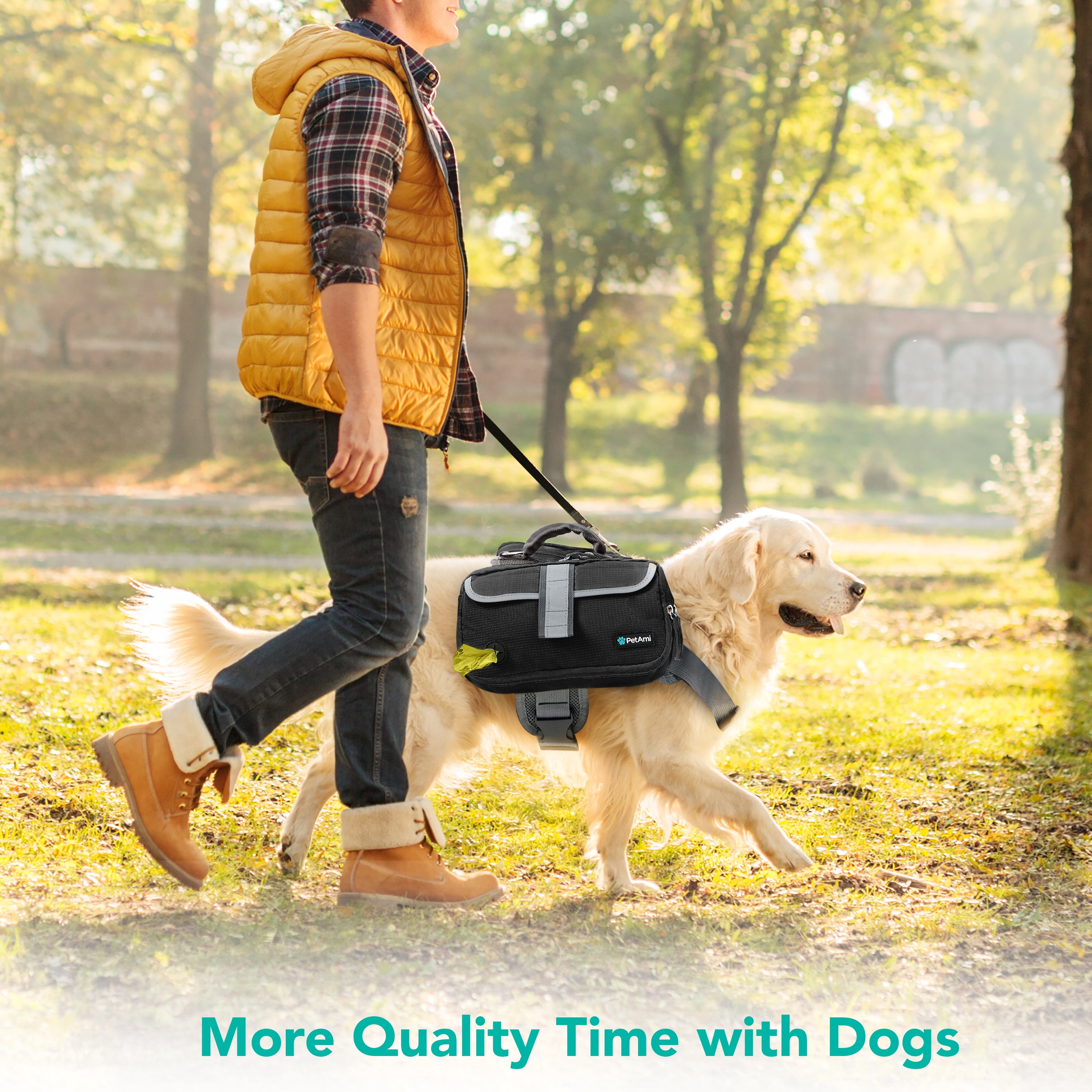 PetAmi Dog Backpack for Medium & Large Dogs, Saddle Bag for Dogs to Wear for Hiking, Pet Backpack Harness Dog Pack with Reflective Side Pockets for Walking Running