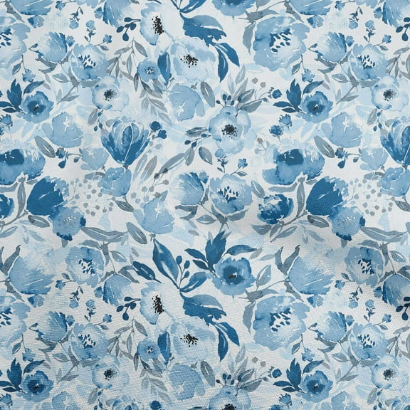 oneOone Polyester Spandex Teal Blue Fabric Floral Diy Clothing Quilting Fabric Print Fabric By Yard 56 Inch Wide-4F